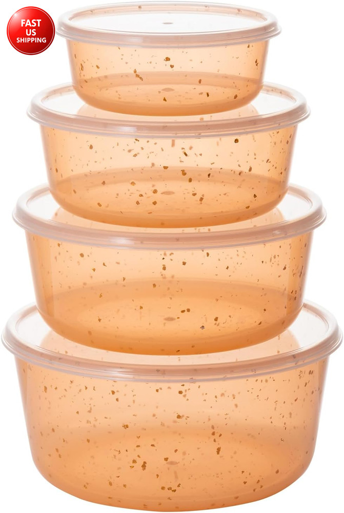 4Pcs Stackable Plastic Bowls with Lids Set for Kitchen, Safe BPA Free Non Toxic