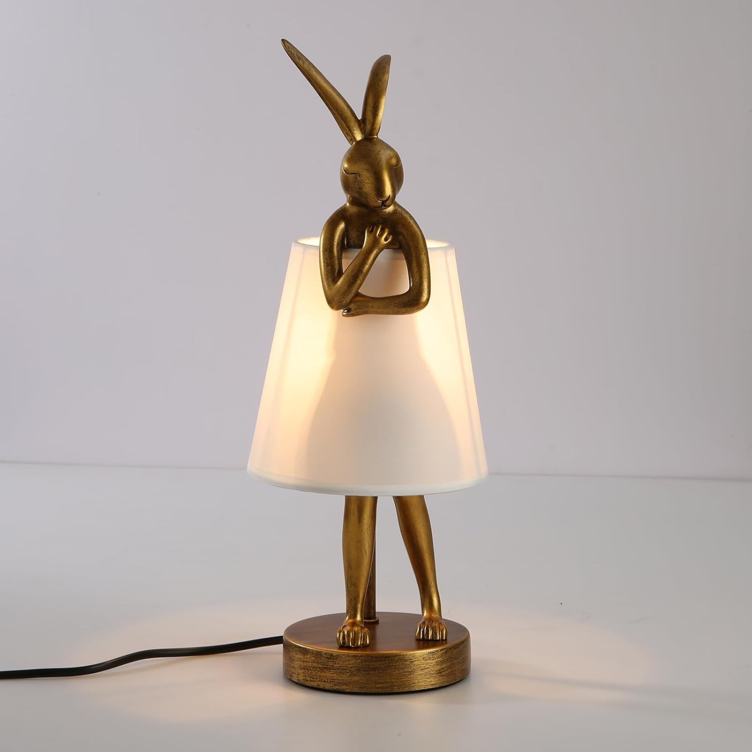LED Bunny Table Lamp Resin Rabbit Desk Linen Shade 16Inch Decorative Lamp Room