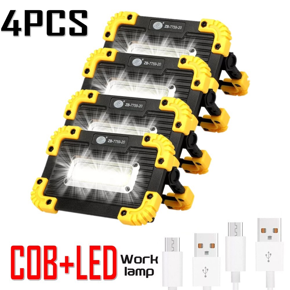4Pcs LED COB Work Lights Spotlight Floodlight Rechargeable  Emergency Flashlight