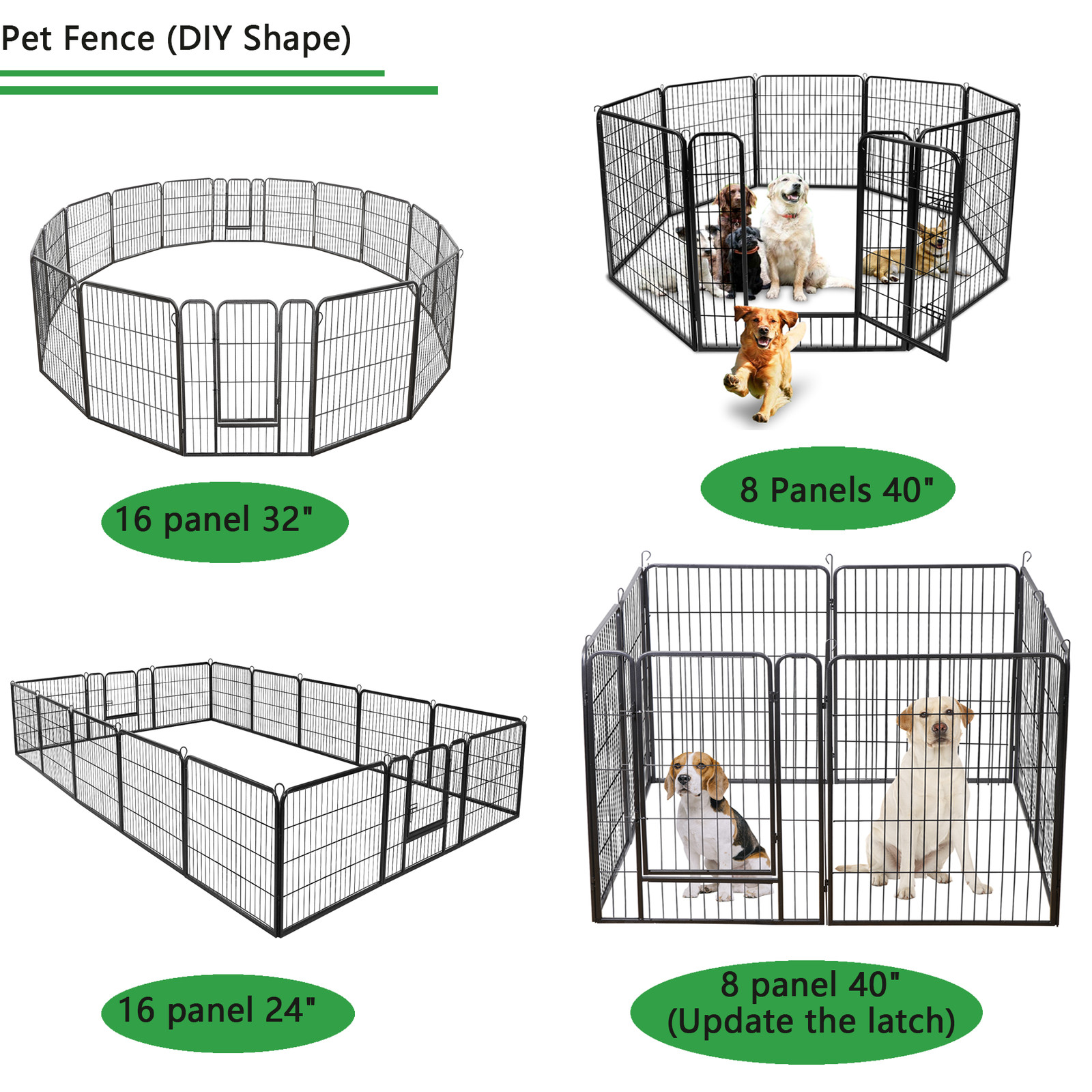 8Panel/40" 16Panel/24"32" Metal Cage Crate Pet Dog Exercise Fence Playpen Kennel
