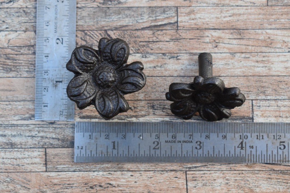 6 pcs Vintage Cast Iron Knobs Flower Drawer Cabinet Door Kitchen Pulls Handles