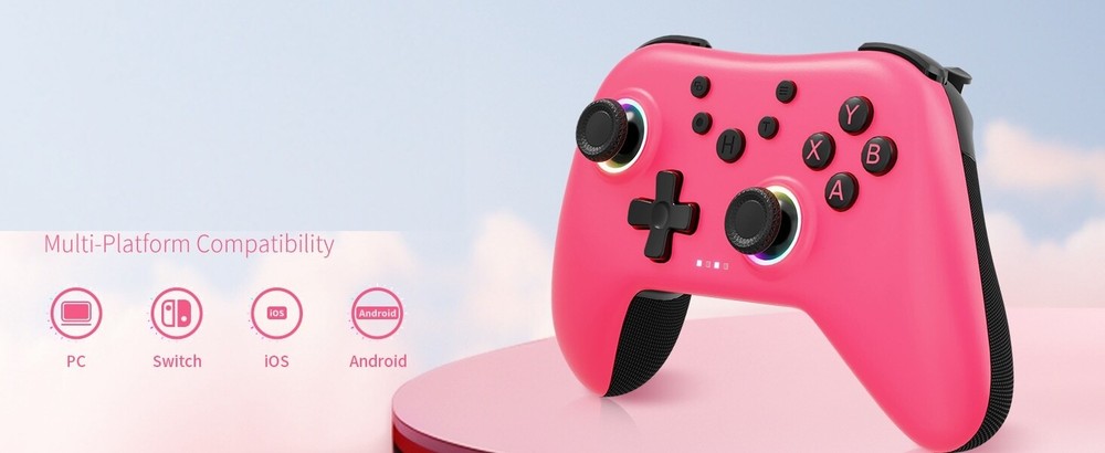 Wireless Controller for PC Switch/Android w/Dual Vibrations/Back Buttons (Pink)
