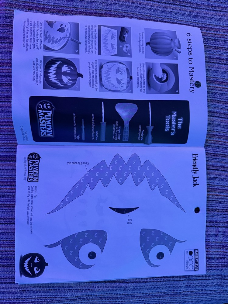 Pumpkin Masters Pumpkin Carving Kit includes 5 tools and 14 patterns