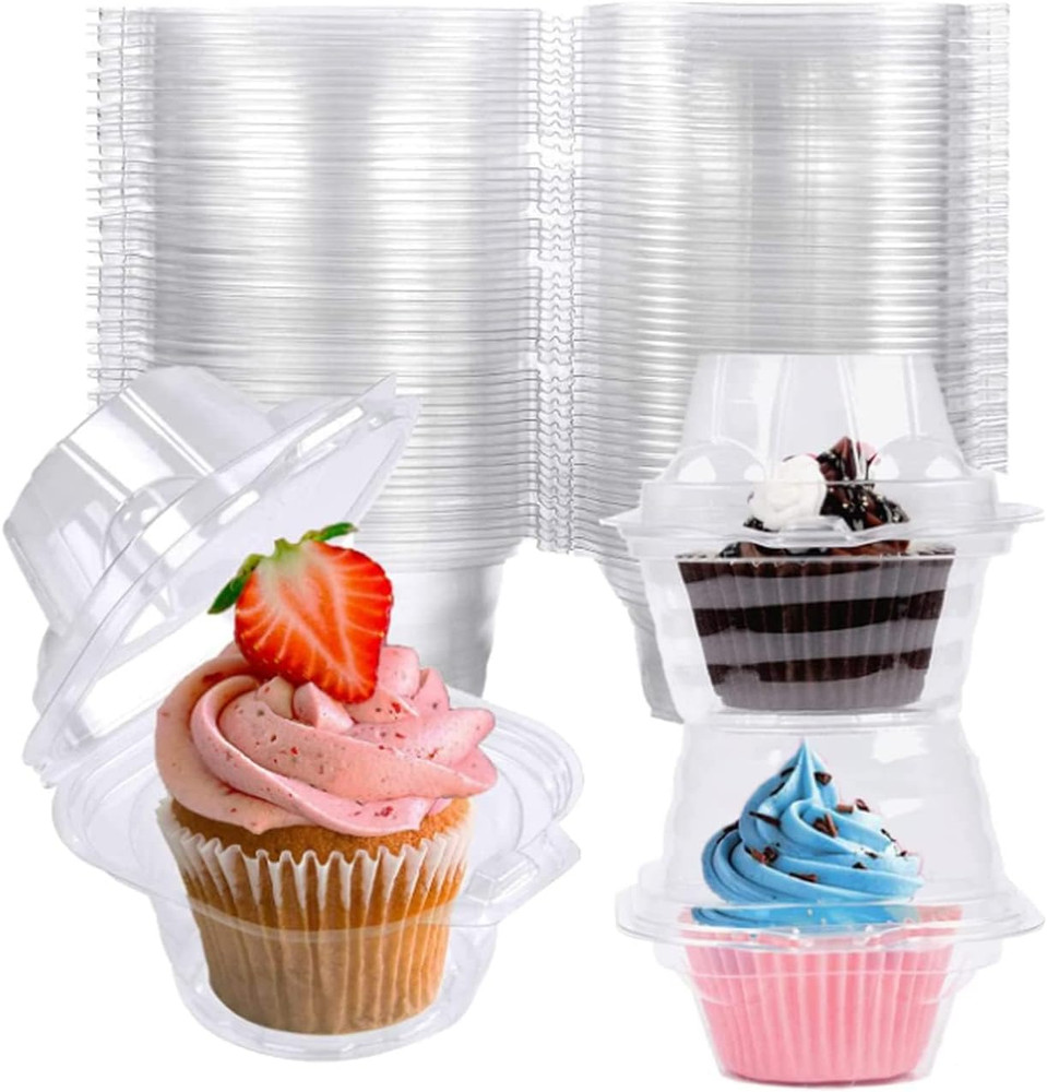 150 Pack Individual Cupcake Containers Plastic Cupcake Boxes Cupcake Holders Sta