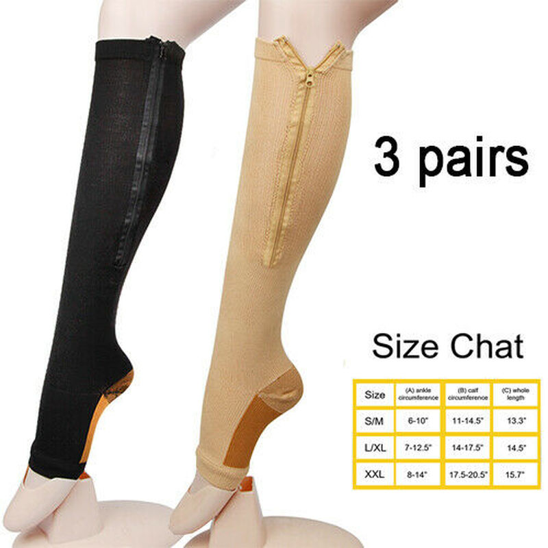 Zippered Compression Socks Open Toe Knee High Circulation Easy On/Off