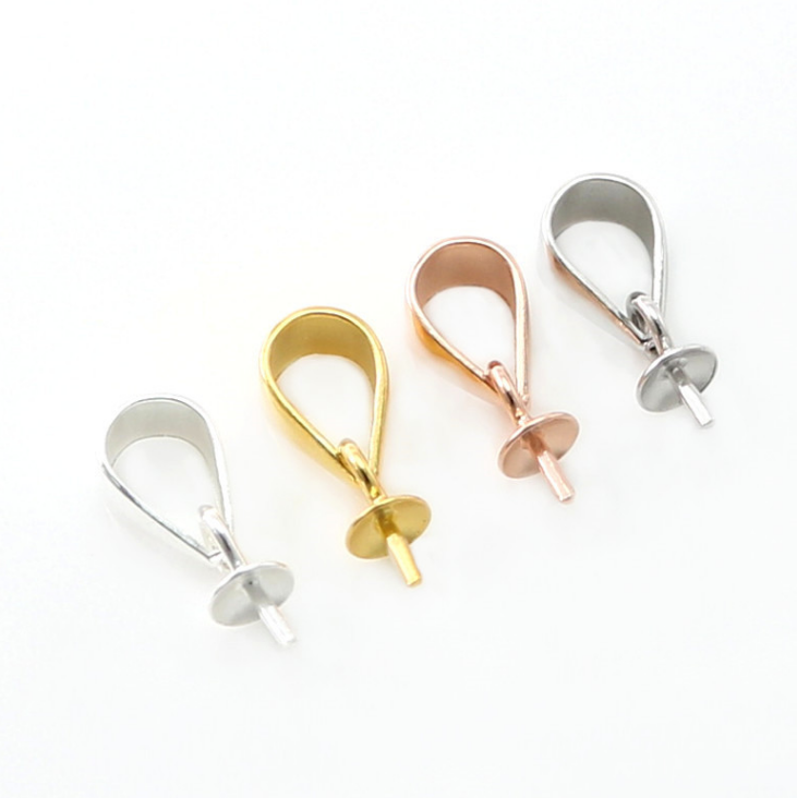 925 Sterling Silver Pendant Connector Half Drilled DIY Bail Mounts W Cup & Peg