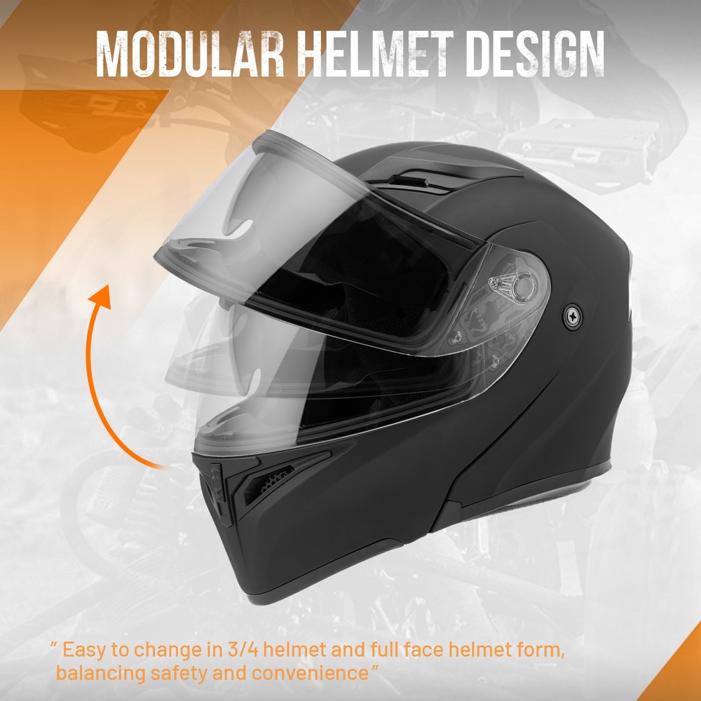 LED Dual Visors Flip Up Bluetooth Modular Full Motorcycle Helmet Intercom DOT