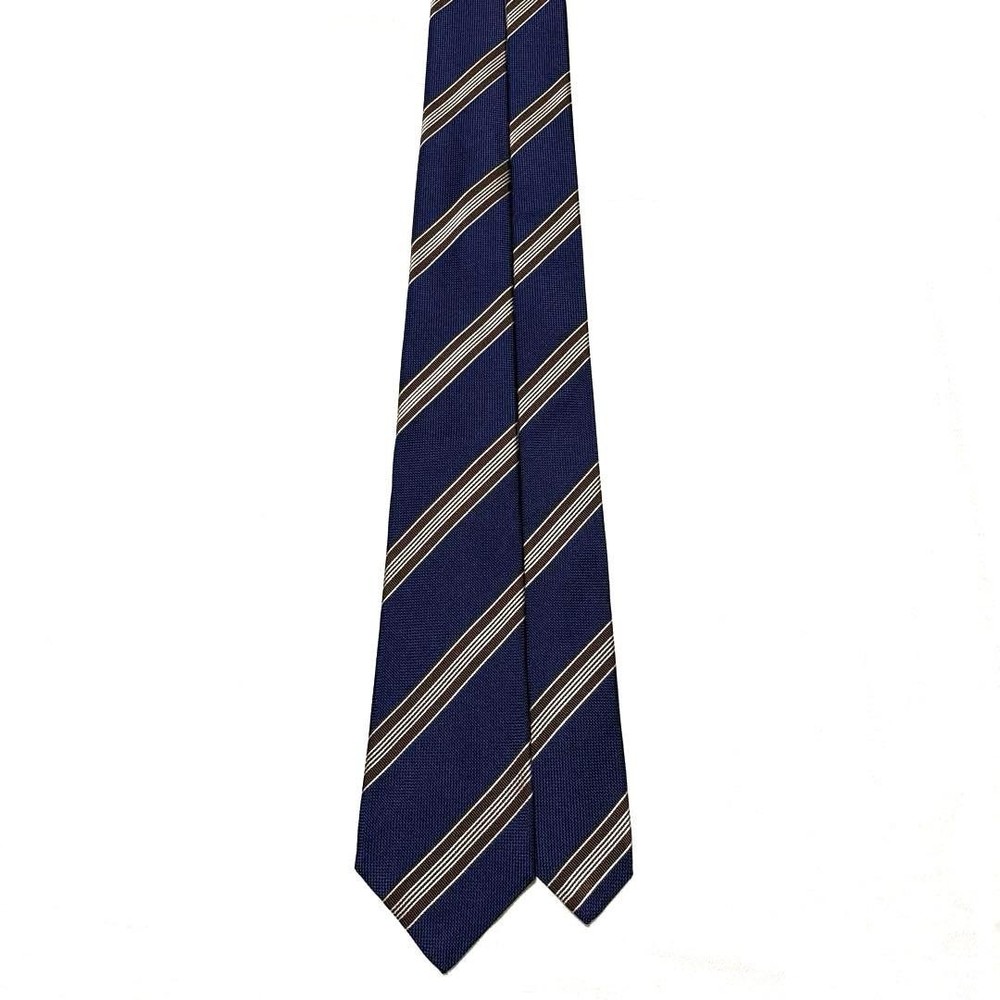 Kiton Navy Silk Striped Necktie with Box Used