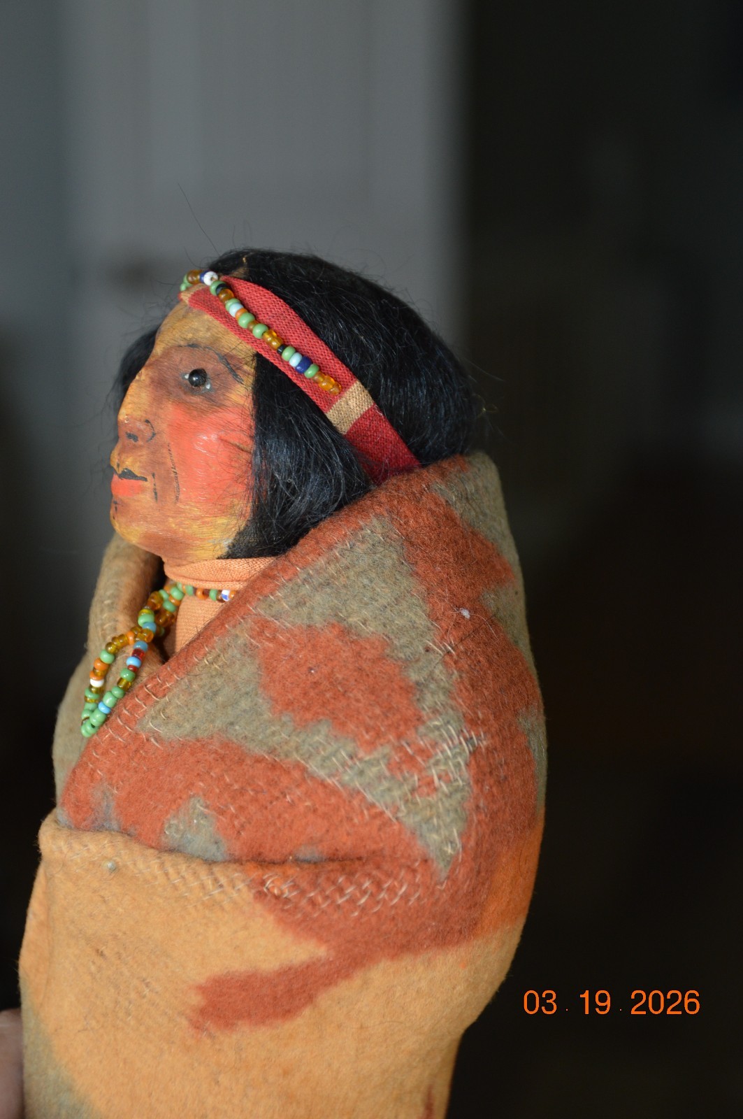 10" c.1915 Antique Original Doll Mary Francis Woods Crepe Face Blk Pin Eyes