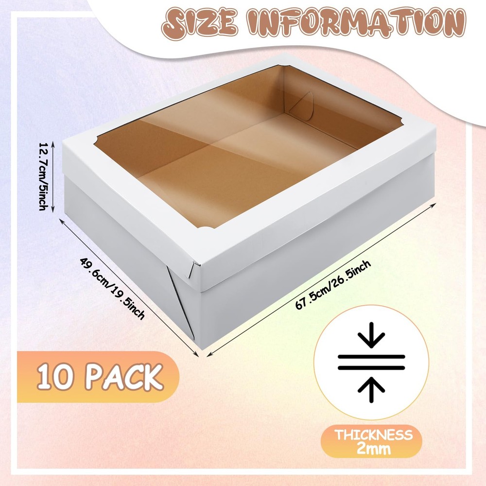 10 Pcs Full Sheet Cake Box with Window Large Bakery Boxes Corrugated Rectangl...