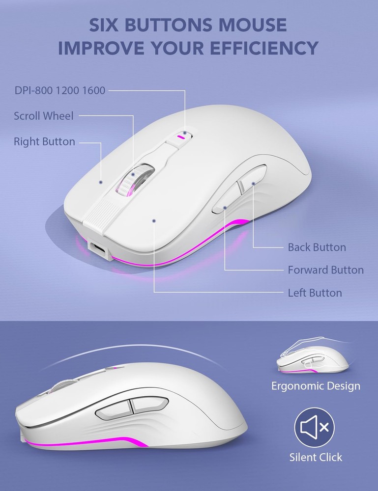 Wireless Keyboard and Mouse Backlit Typewriter Keyboard with Retro Round Key...