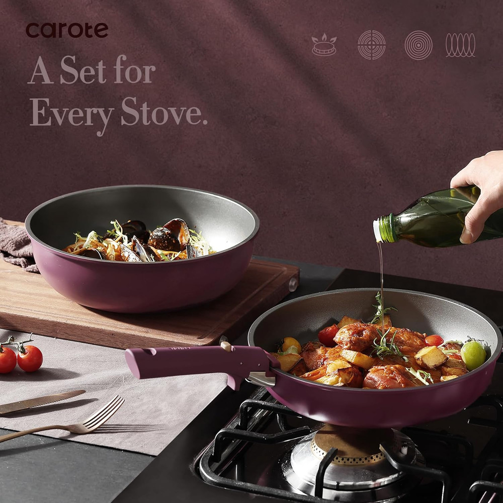 21Pcs Pots and Pans Set, Nonstick Cookware Set Detachable Handle, Induction Kitc