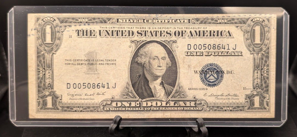 1935‑G $1 Silver Certificate Blue Seal Note D00508641J Circulated
