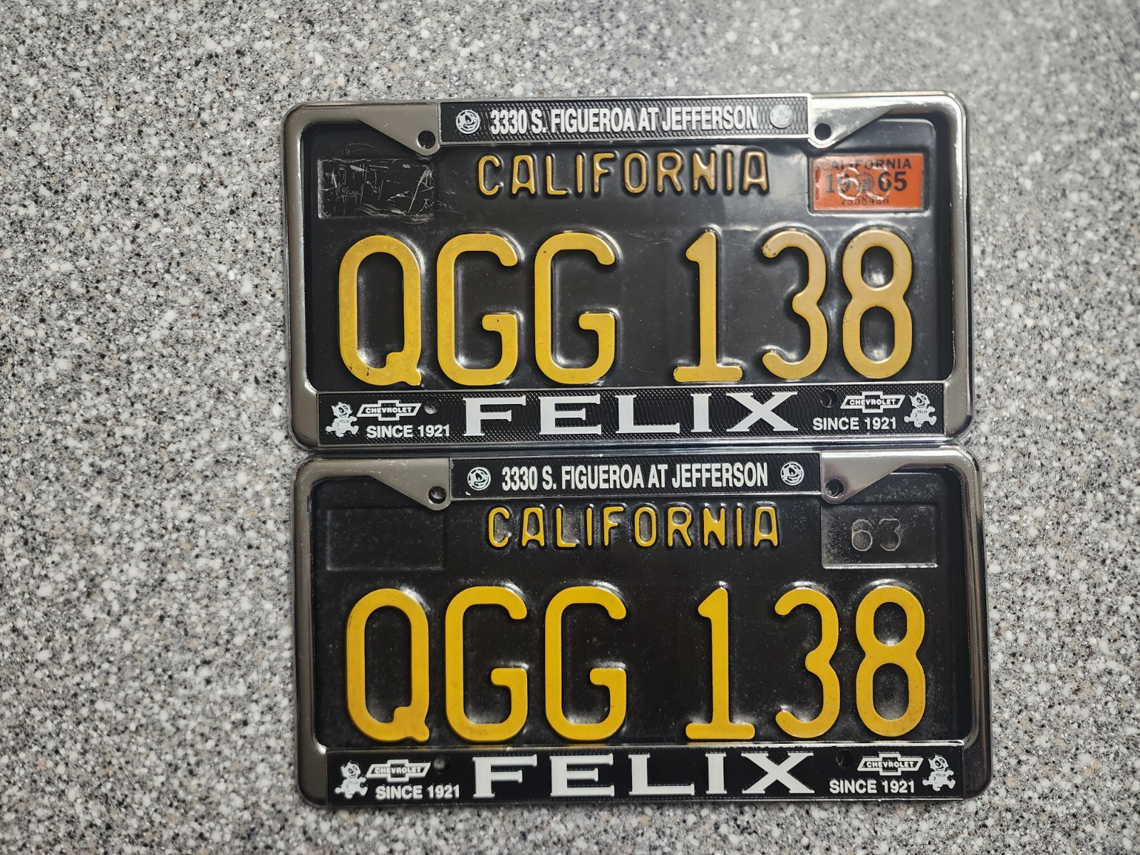 1963 Black California License Plates, 1965 Validation Sticker, DMV Clear, VG