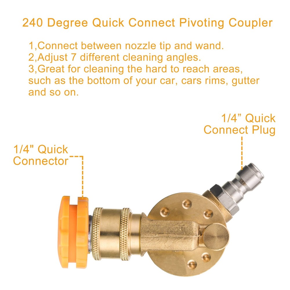 Pressure Washer Pivoting Coupler, 1/4” Quick Connect Gutter Cleaner Attachmen...