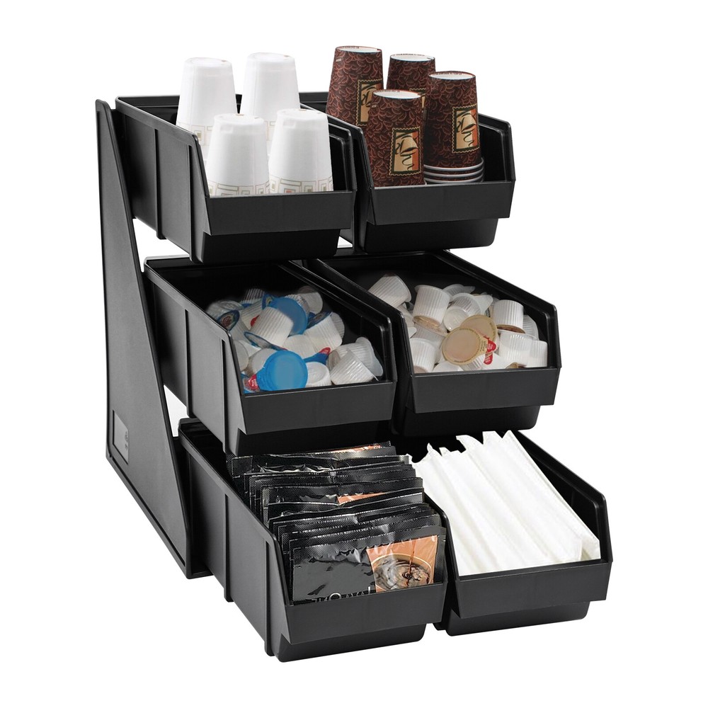 6-Compartment Condiment Organizer Bin - 3-Tier Storage for Coffee & More