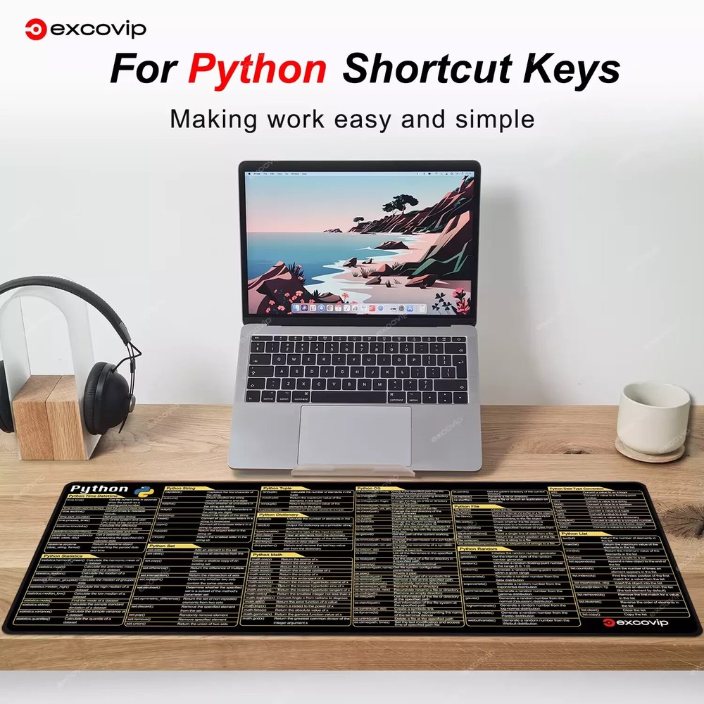 EXCO Python Programming Mouse Pad, Large Shortcuts, Keyboard-