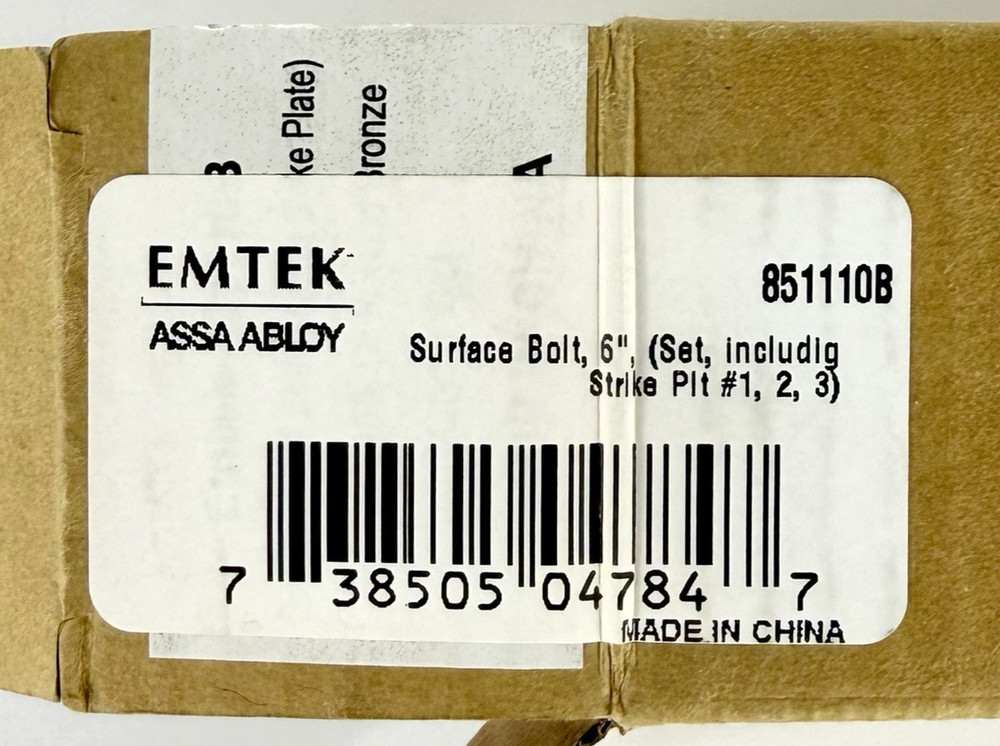 Emtek 8511 6" Solid Brass Surface Bolt Kit Complete Assembly Oil Rubbed Bronze