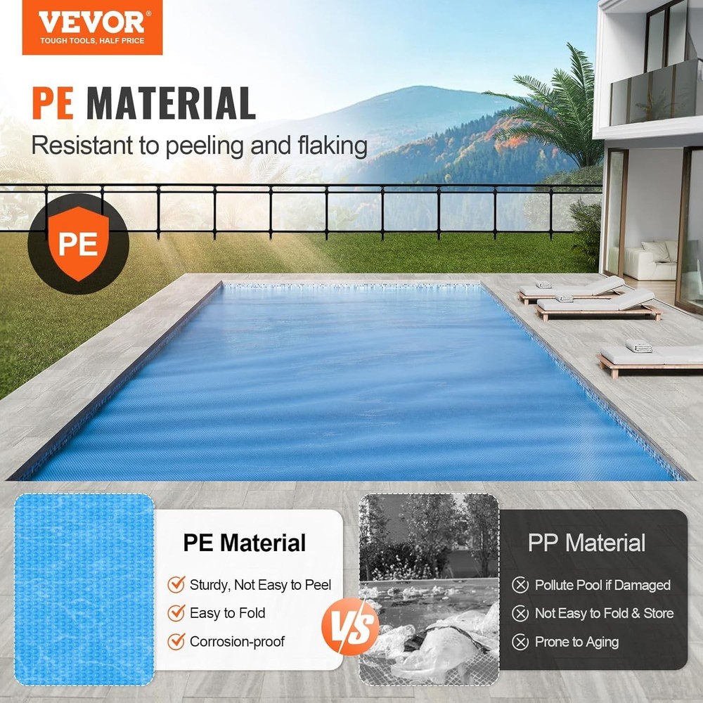 28x14 Ft Solar Pool Cover with Bubble, Heat Retaining 16 Mil Blue Rectangular...