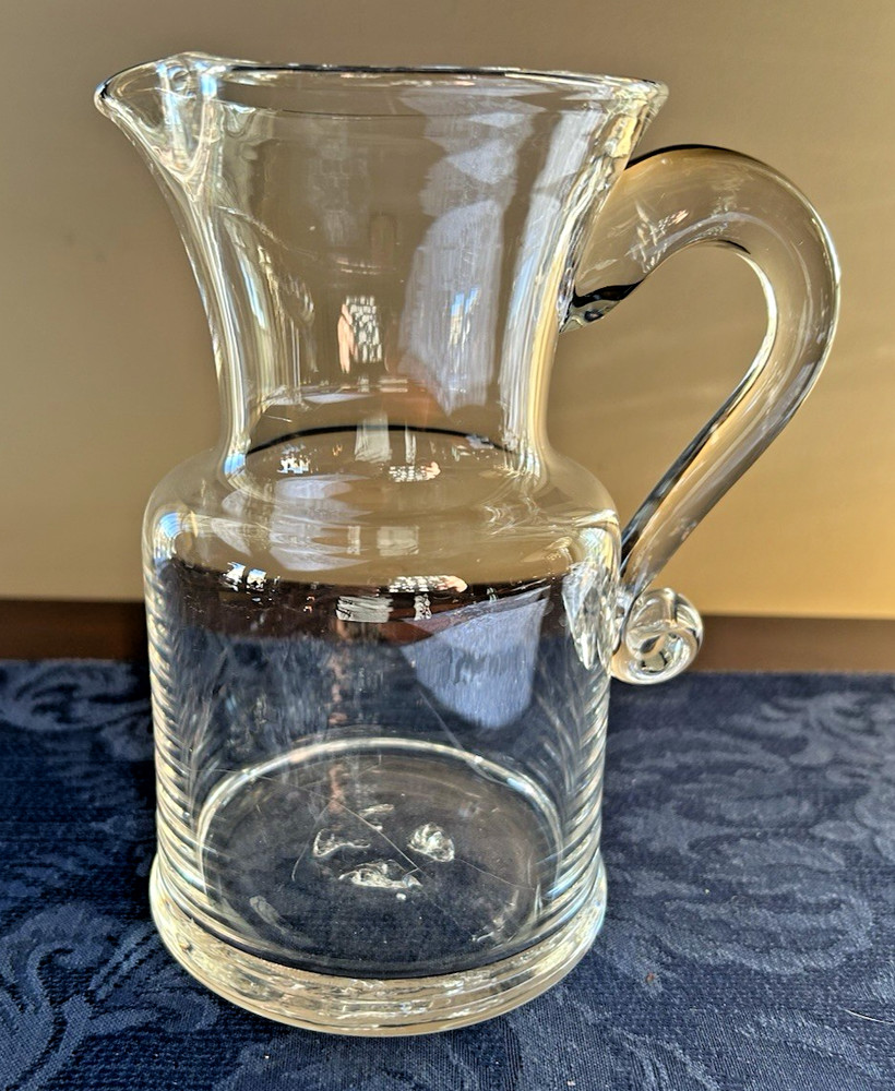 Hand Blown Clear Glass 7" Pitcher with Applied Handle, Pontil, Versatile