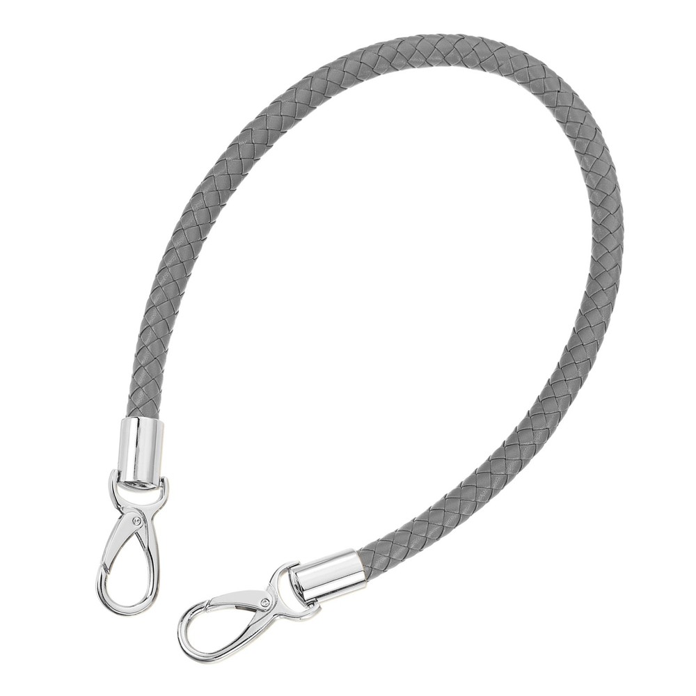 60cm Short Leather PU Braided Purse Replacement Handle - Dark Gray, Silver
