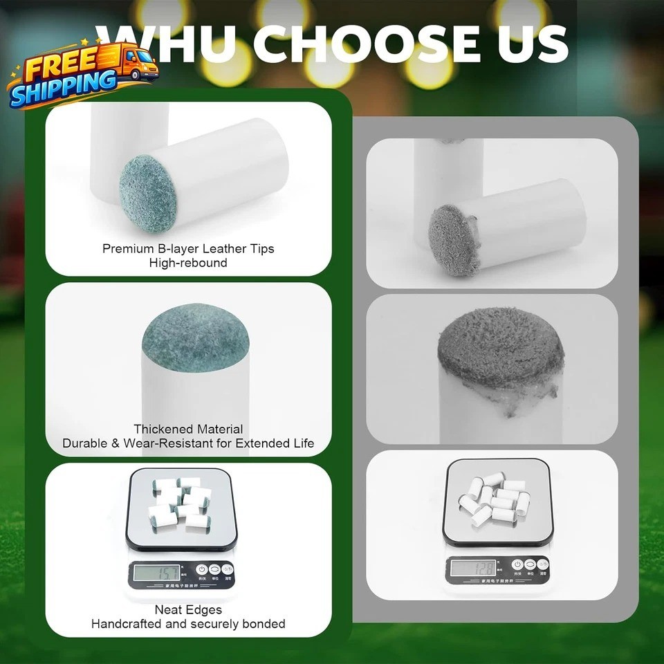 40Pcs Slip on Pool Cue Tips Replacement Kit 4 Sizes Upgrade Pool Stick Tips