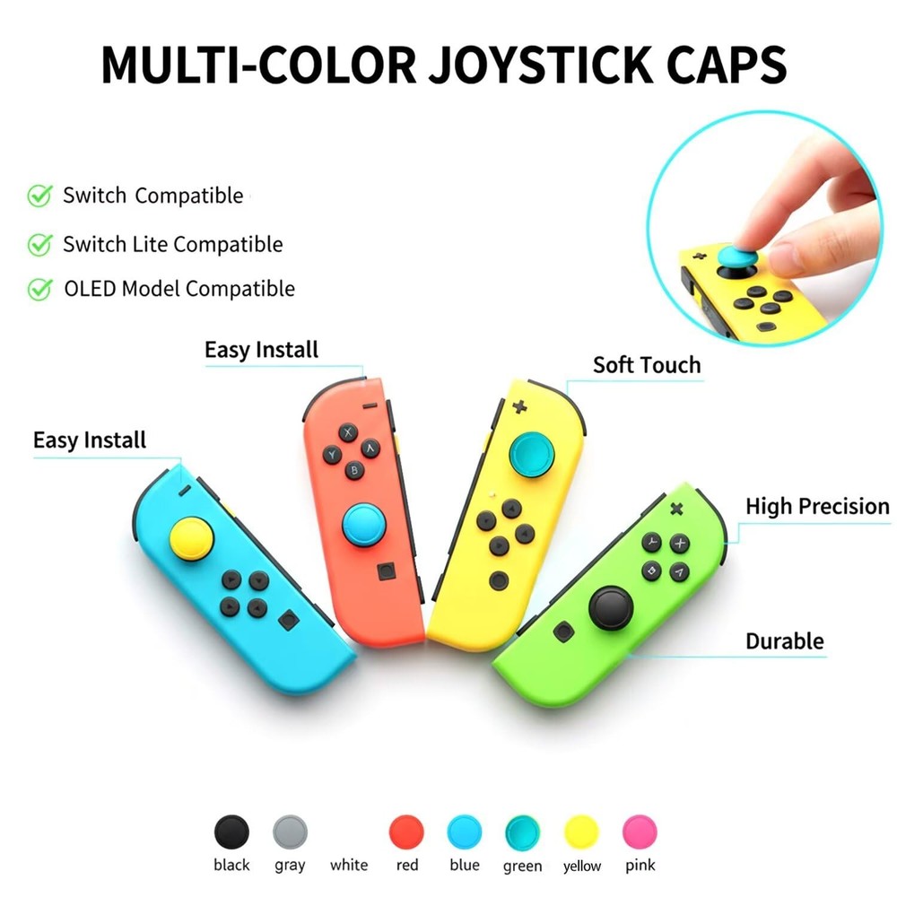 Ferkurn Joystick Replacement Cap Thumb Grip for Switch OLED Joycon & Black