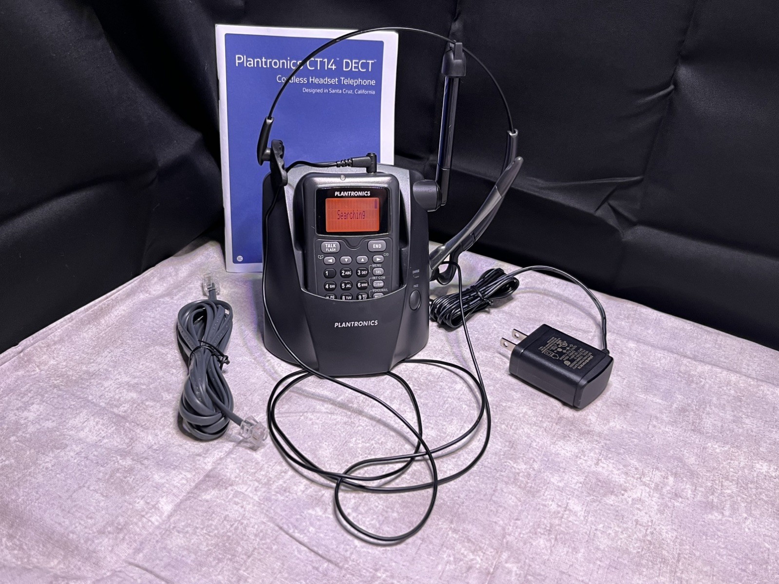 Plantronics CT14 Cordless DECT Headset phone Black Tested Working With Box Cords