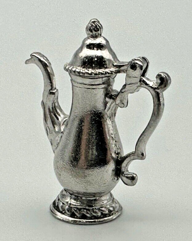 CW MINIATURE STERLING SILVER LIDDED COFFEE / TEA POT - SCROLL HANDLE - TOP OPENS
