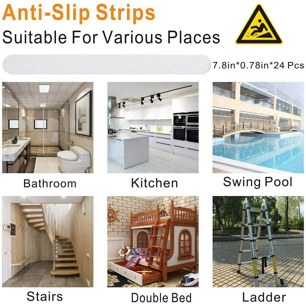 24PCs Bath Tub Shower Stickers Anti Slip Grip Strips Non-Slip Safety Floor Tread