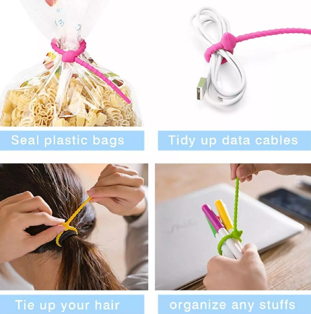 24-Piece Reusable Silicone Cable Ties Set - Rubber Twist Ties for Wires & Cords