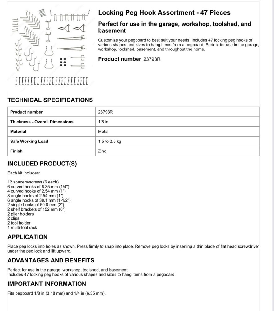 Onward Locking Peg Hook Assortment - 47 Pieces