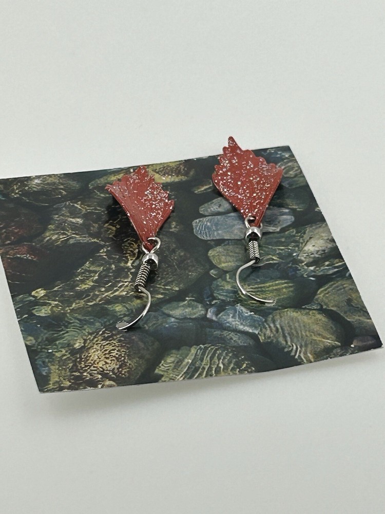 Handmade Dangle Earrings Womens Leaf Shape Curved Orange Glitter Hook
