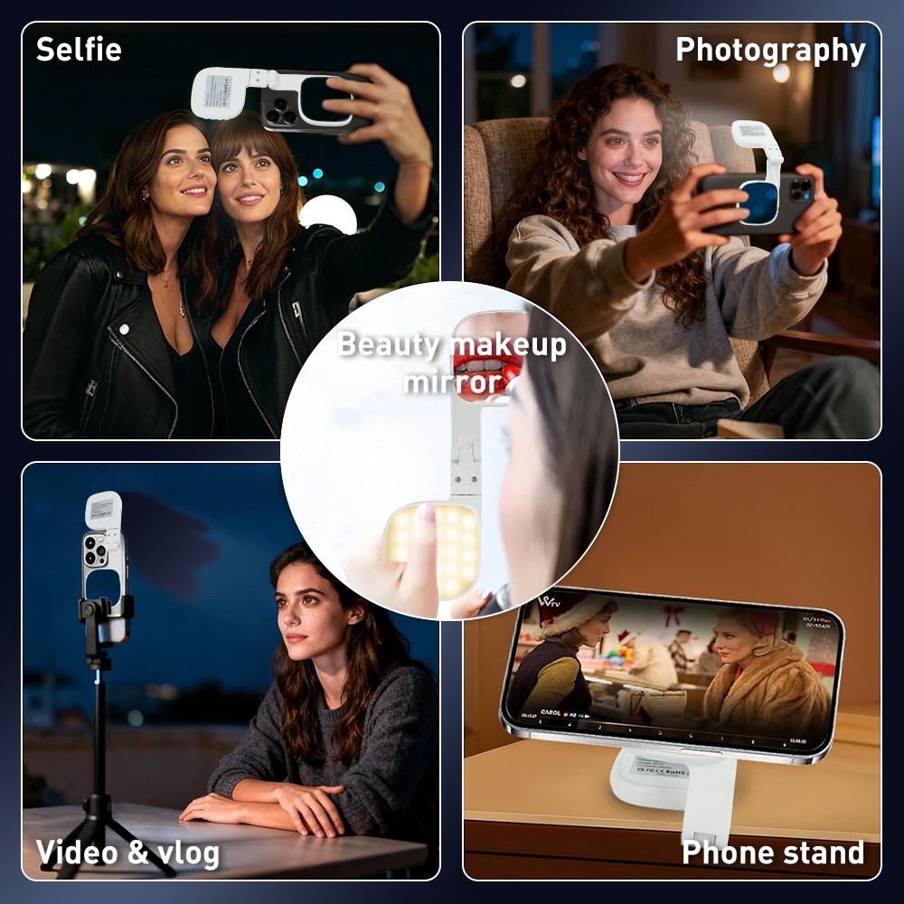 1/2PCS Magnetic Selfie Light with Mirror 360° Rotatable Foldable fr Makeup Video