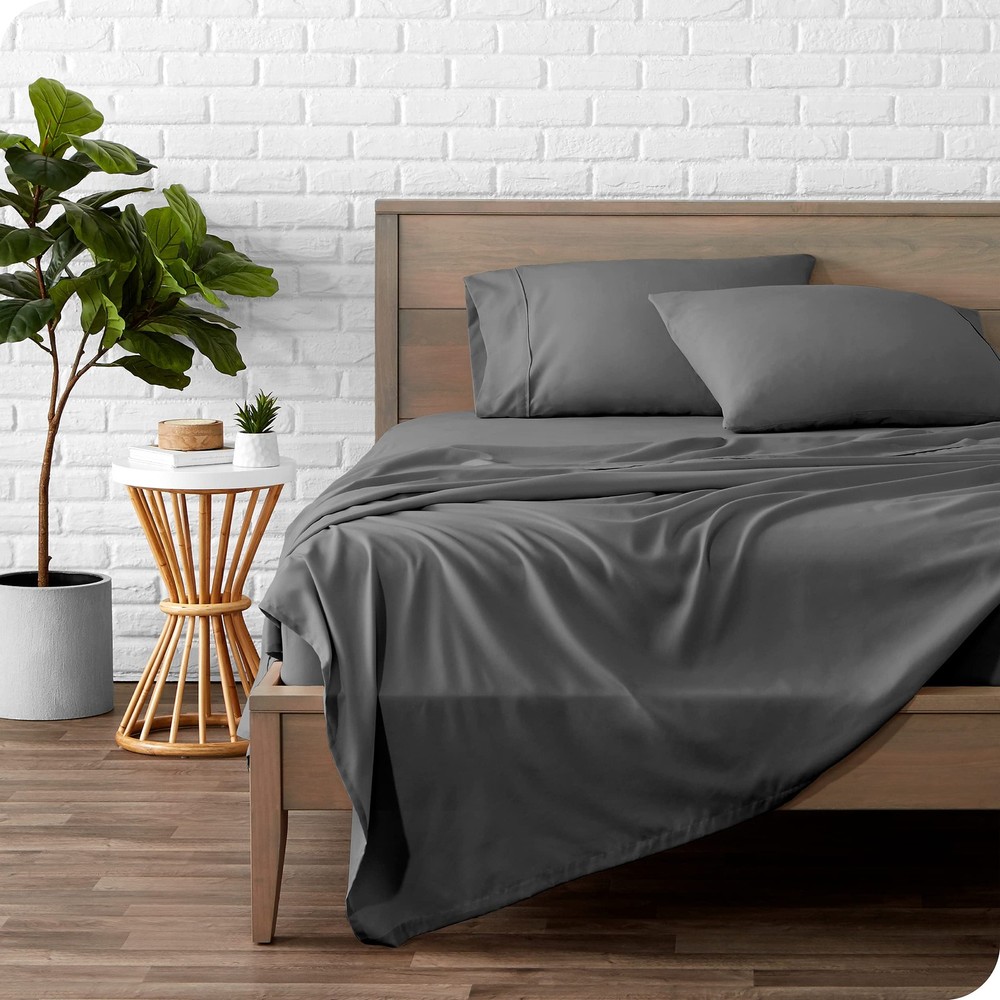 Kitchen Queen 2 Pack Grey Queen Flat Sheets Ultra Soft Microfiber 90x102