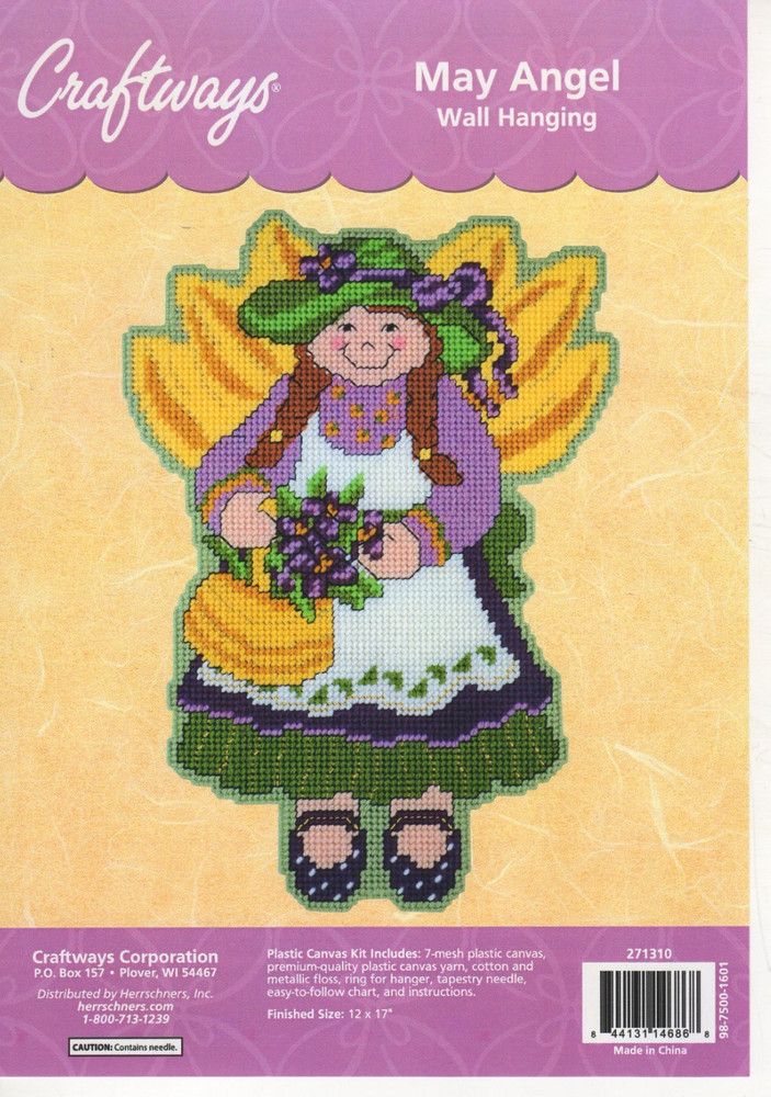 MAY ANGEL  WALL HANGING 7ct  plastic canvas PATTERN  (#TF0368)