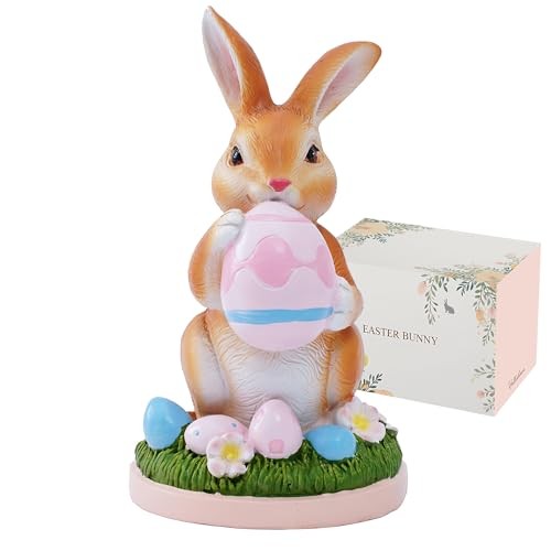 Cute Bunny Figurine Decor - 7.8 Inch Resin Rabbit Statue for Kids Room, Brown