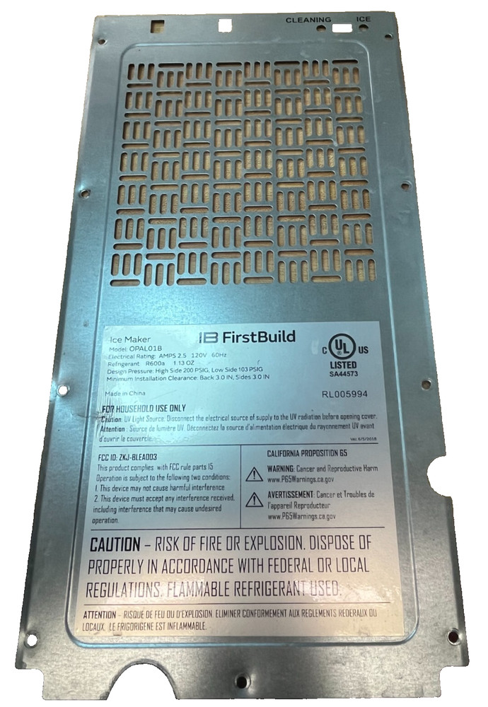 GE OPAL Ice Maker M/N OPAL01B - Back cover