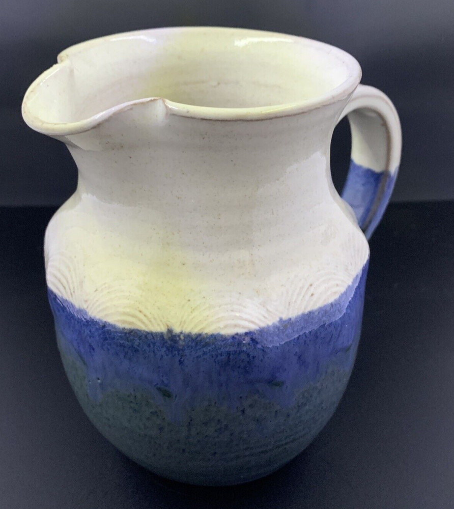 Multicolor Glazed Clay Pottery Pitcher Jug Pinched Edge Spout - Signed