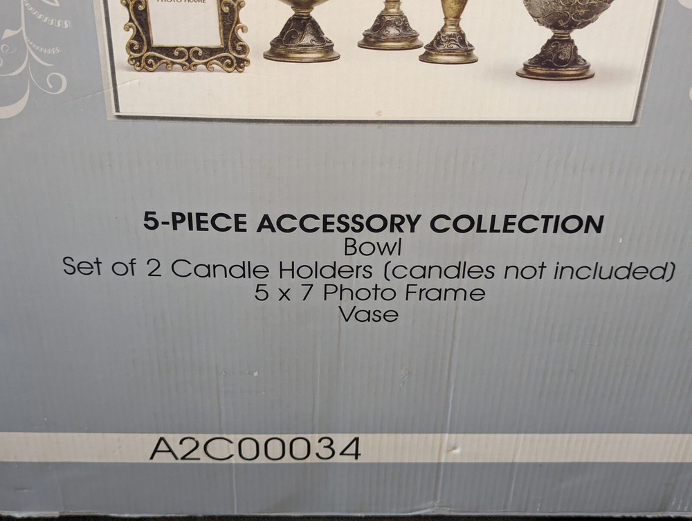 Klaudia 5pc Accessory Collection - Bowl, Vase, 5x7 Frame, Candlestick Pair READ
