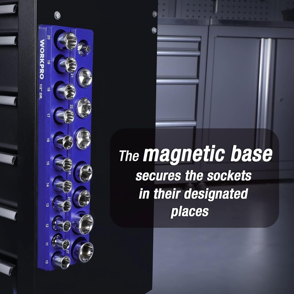 Magnetic Socket Organizer, 1/2-Inch Metric Socket Holder, Socket Trays Holds ...