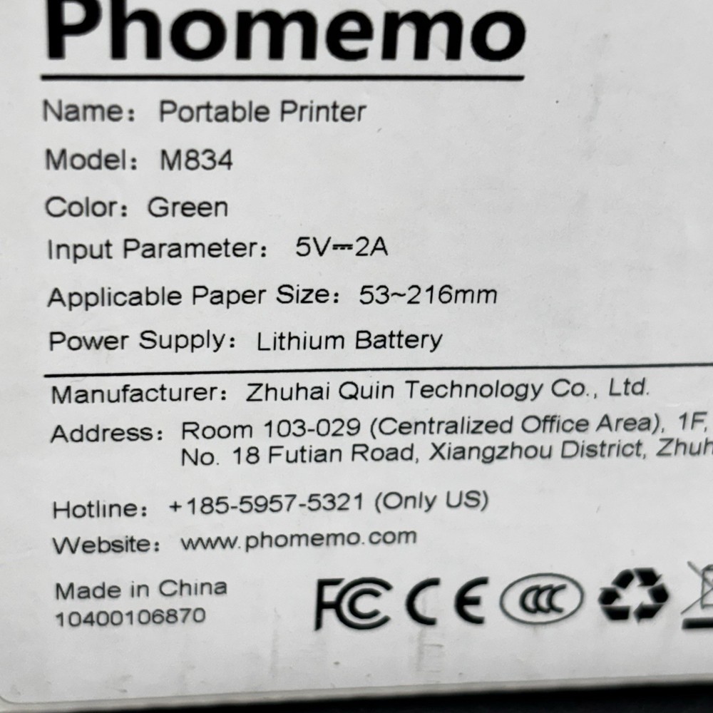 New Phomemo M834 Portable Printer Wireless Bluetooth Thermal Inkless Green