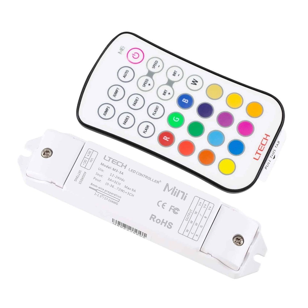 LTech M6+M3-3A LED RF 3 Channel RGB Wireless Remote Controller Set Button Preset