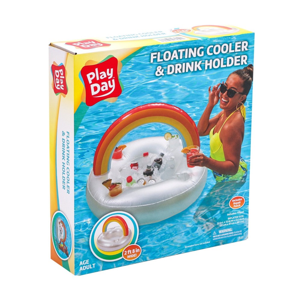 Play Day Inflatable Rainbow Beverage Holder Pool Float, Adults