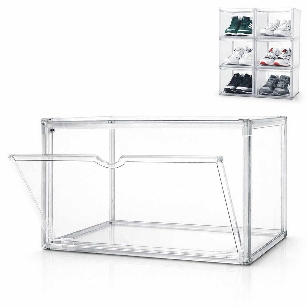 Clear Acrylic Shoe Display Case Stackable Sneaker Storage Box Drop Front
