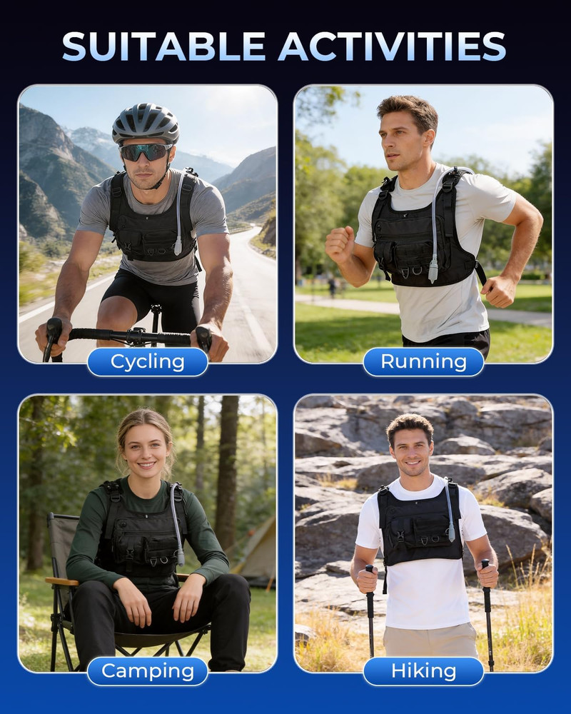 Running Vest with 2L Water Bladder, Hydration Backpack with Adjustable Straps, L