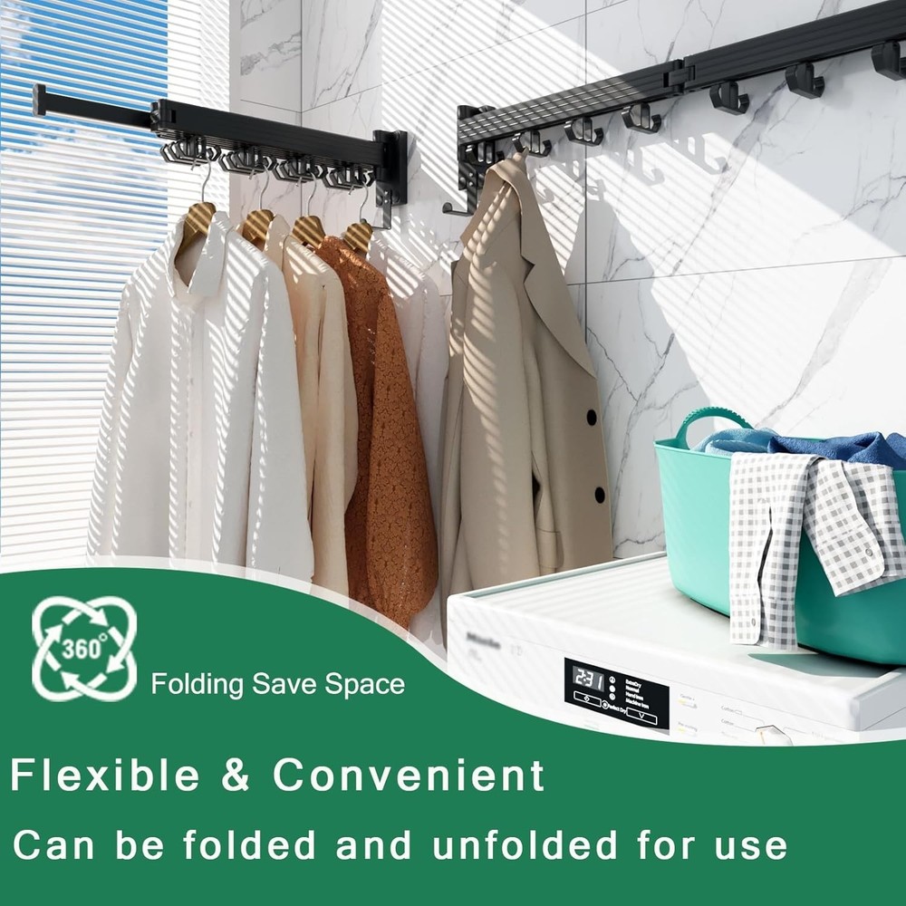 Upgraded Wall-Mounted Drying Rack - Foldable Space-Saving Solution with 12 Hooks