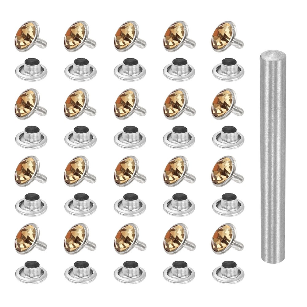 100pcs Crystal Rivets 10mm Rhinestone Stud with Installation Tool, Silver Brown
