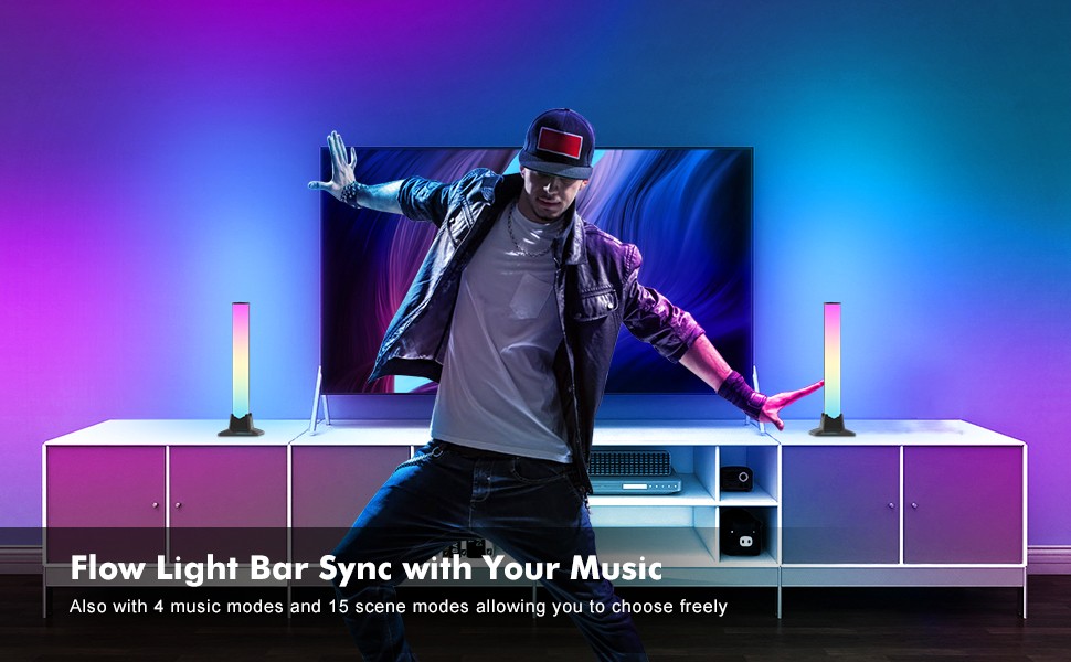 2 Pack RGB LED Light Bars Bluetooth App Control Music Sync Atmosphere Lights