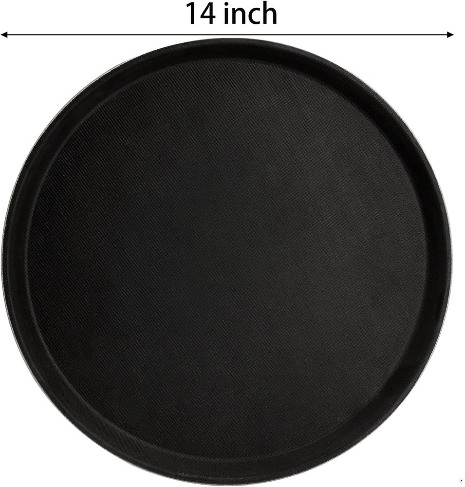 TOPZEA 4 Pack Plastic Server Tray, 14 Inch Round Serving Tray Black